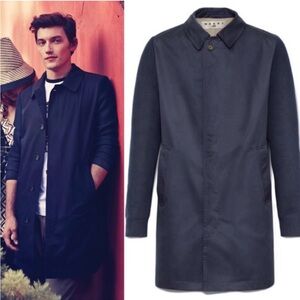 MARNI x H&M Blue Trench Coat Men’s Size 38R Cotton Knit Sleeves Long Basic